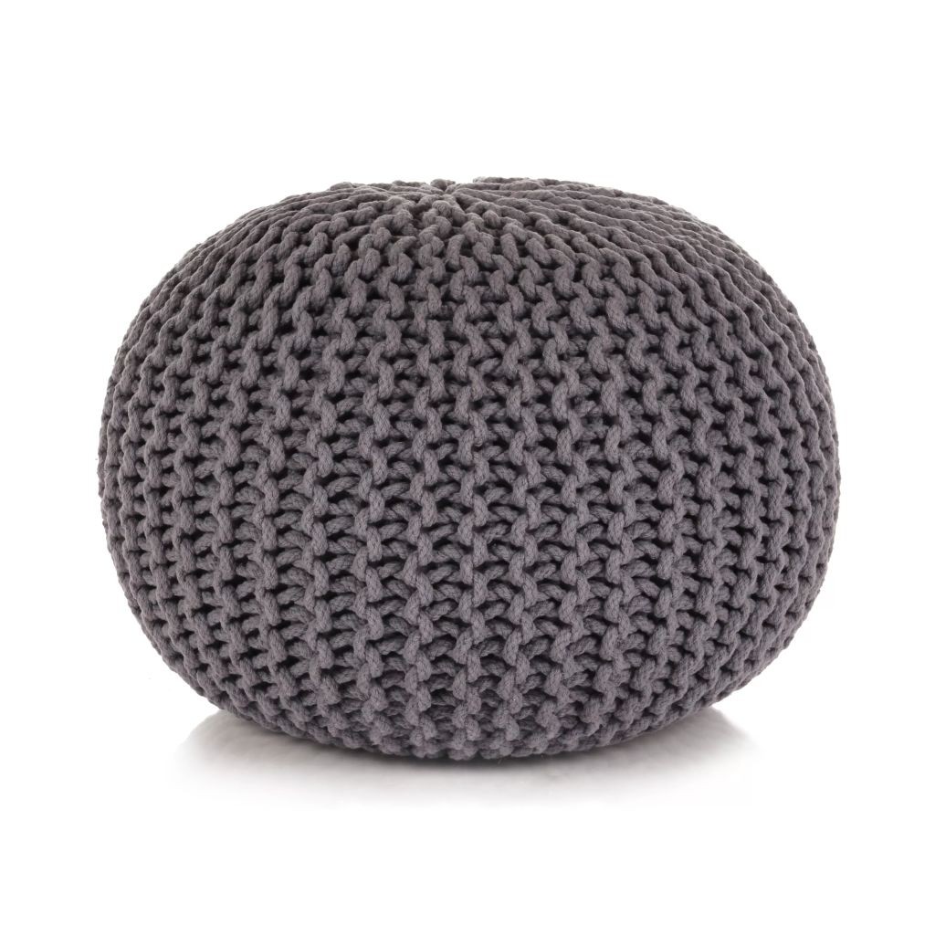 Hand-Knitted Pouffe Cotton 50x35 cm Grey